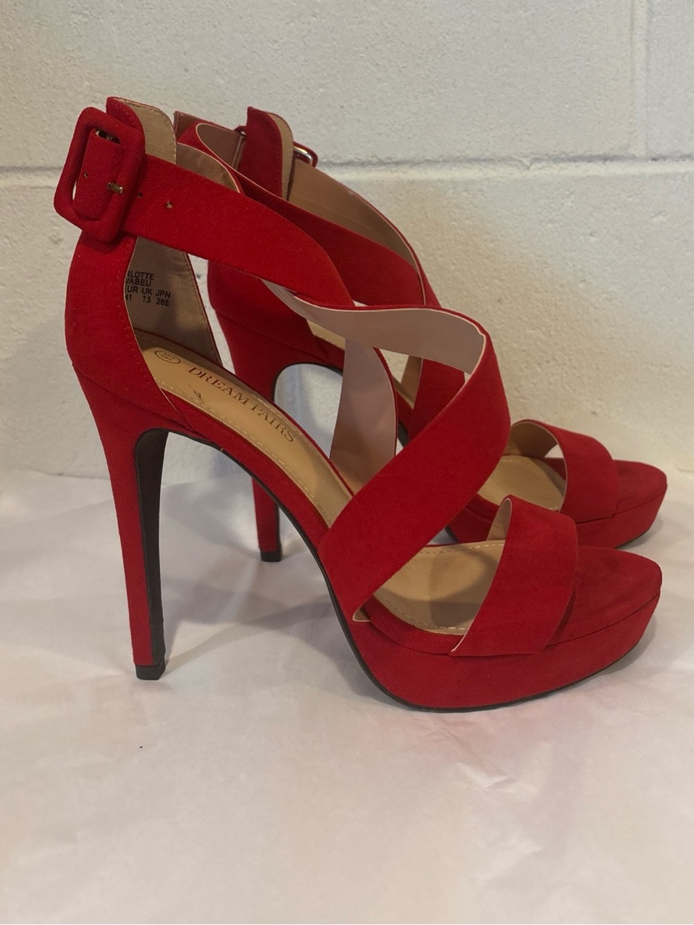 Dream Pairs Charlotte open toe strappy stilettos red faux suede heels size 9.5